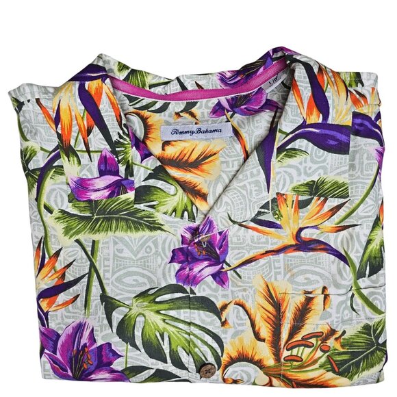 Tommy Bahama silk artist series vintage Hawaiian Floral Short-Sleeve Button Shir - Picture 8 of 9